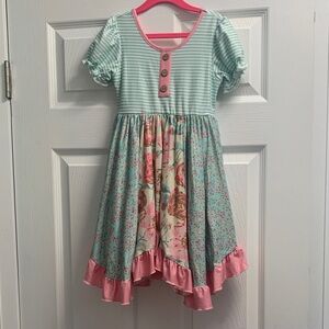 Cheeky Plum Striped and Floral Dress - Mint and Pink